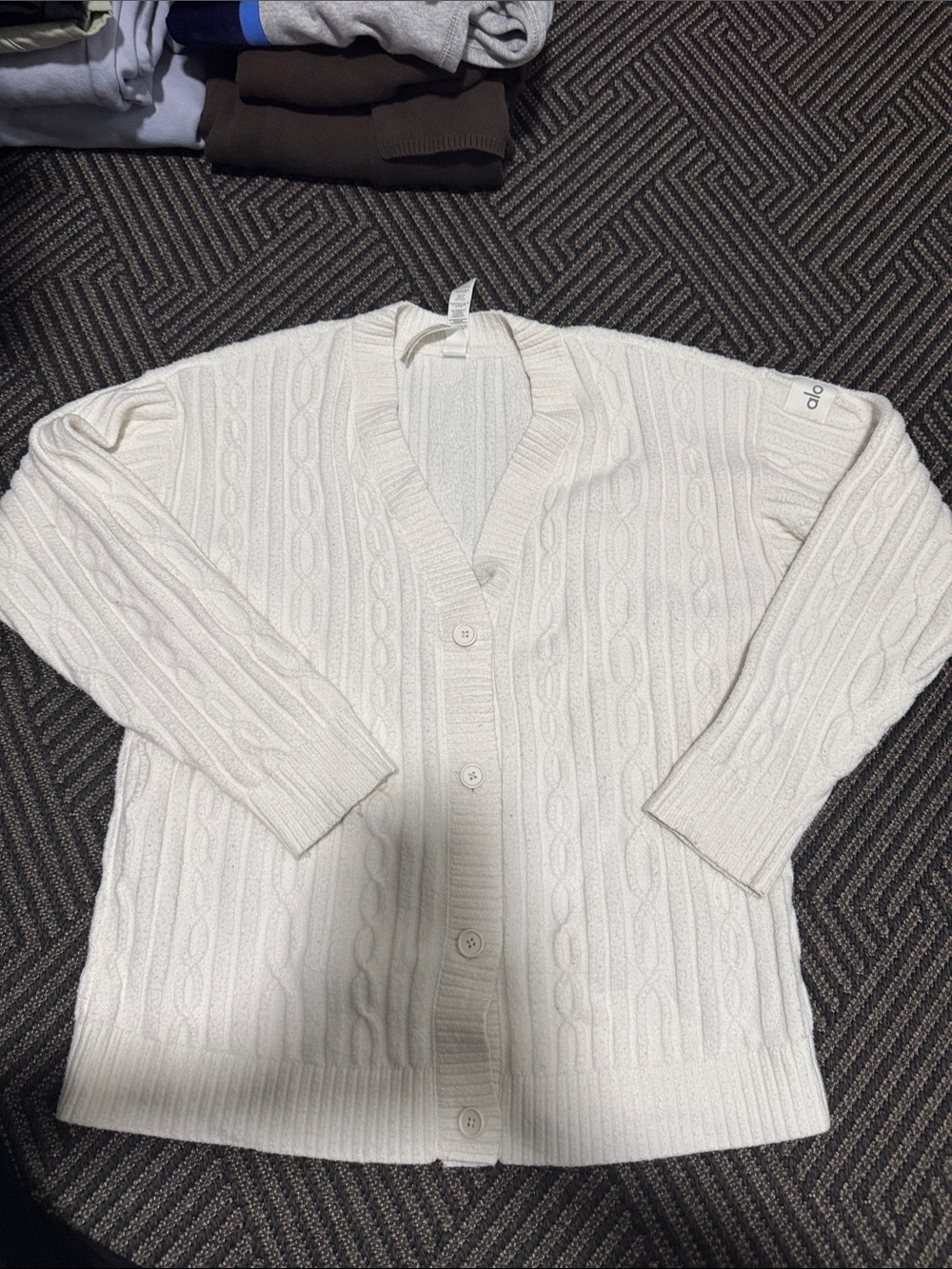 ALO Yoga Cream Cable-Knit Button Cardigan